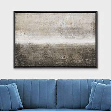 wall26 Framed Canvas Print Wall Art Minimal Brown Brush Stroke Pastel Landscape Abstract Shapes Illustrations Modern Art Decorative Contemporary for Living Room, Bedroom, Office - 24x36 Black