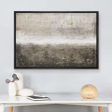 wall26 Framed Canvas Print Wall Art Minimal Brown Brush Stroke Pastel Landscape Abstract Shapes Illustrations Modern Art Decorative Contemporary for Living Room, Bedroom, Office - 24x36 Black