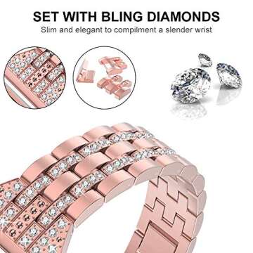 Mtozon Metal Bands Compatible with Fitbit Versa 2/Versa Lite/Versa, Replacement Metal Rhinestone Bli...