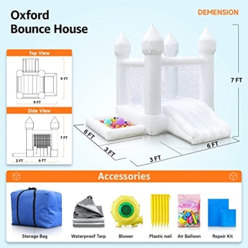 POYOUNGHU White Bounce House, House with Blower, Inflatable Bouncer, Children's Toy, Sewn Extra Thick Material for Durability