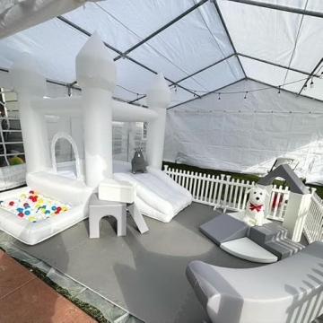 POYOUNGHU White Bounce House, House with Blower, Inflatable Bouncer, Children's Toy, Sewn Extra Thick Material for Durability