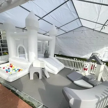 POYOUNGHU White Bounce House, House with Blower, Inflatable Bouncer, Children's Toy, Sewn Extra Thick Material for Durability