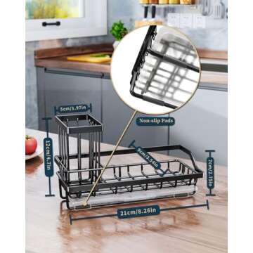 Consumest Sponge Holder for Kitchen Sink - Sink Caddy Kitchen Sink Organizer with Removable Drip Tray for Countertop Dish Soap Dispenser Brush Storage Kitchen Accessories 304 Stainless Steel - Black