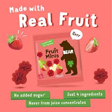 BEAR Real Fruit Snack Minis, Strawberry – (Pack of 18) – Bite Sized Snacks for Kids, Gluten Free...