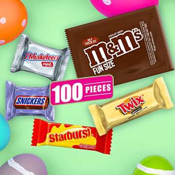 Mars M&M'S, SNICKERS, TWIX, 3 MUSKETEERS & STARBURST Assorted Easter Basket Candy, 31.06 oz, 100 Pie...
