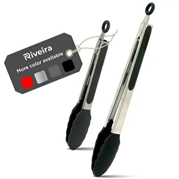 Riveira Tongs for Cooking with Silicone Tips | 9 and 12-Inch Pieces Set | Non-Stick Kitchen Grill To...