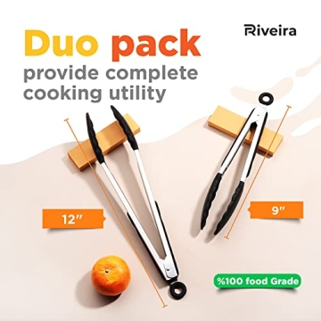 Riveira Tongs with Silicone Tips | High-Heat Kitchen Essential