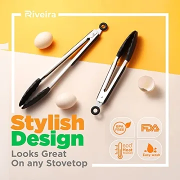 Riveira Tongs with Silicone Tips | High-Heat Kitchen Essential