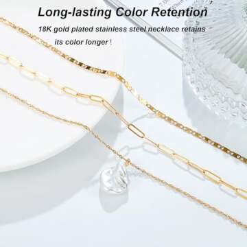 Bi&Yamigeo Gold Pearl Drop Necklace,Single White Faux Pearl Pendant Choker Necklace Set,Layered Paperclip Chain Jewelry for Women