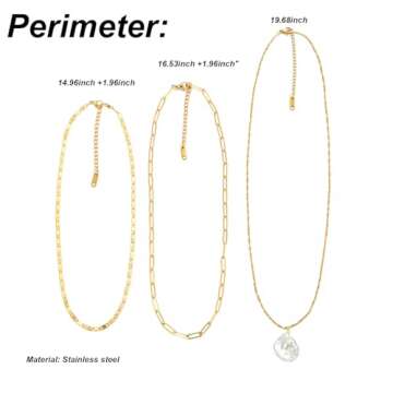 Bi&Yamigeo Gold Pearl Drop Necklace,Single White Faux Pearl Pendant Choker Necklace Set,Layered Paperclip Chain Jewelry for Women