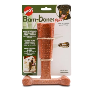 SPOT Bam-Bones Plus T Bone - Bamboo Fiber & Nylon, Durable Long Lasting Dog Chew for Aggressive Chew...