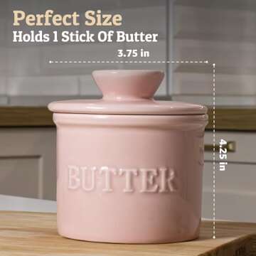 PriorityChef French Butter Crock with Lid, Keep Butter Spreadable & Fresh, Butter Keeper to Leave On Counter, French Butter Dish Perfect for Bread and Toast, Ideal Kitchen Gift, Pink
