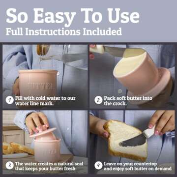 PriorityChef French Butter Crock with Lid, Keep Butter Spreadable & Fresh, Butter Keeper to Leave On Counter, French Butter Dish Perfect for Bread and Toast, Ideal Kitchen Gift, Pink