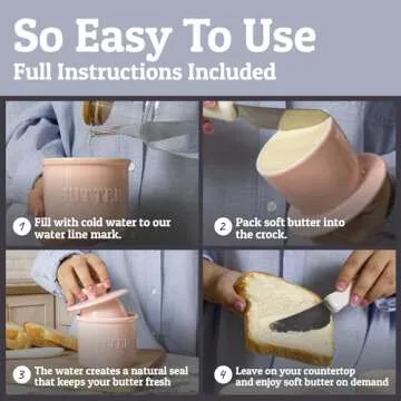 PriorityChef French Butter Crock with Lid, Keep Butter Spreadable & Fresh, Butter Keeper to Leave On Counter, French Butter Dish Perfect for Bread and Toast, Ideal Kitchen Gift, Pink