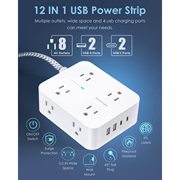 Surge Protector Power Strip with USB C and 6ft Cord