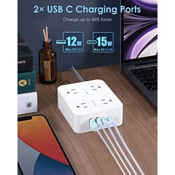 Surge Protector Power Strip with USB C and 6ft Cord