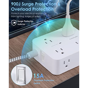 Surge Protector Power Strip with USB C and 6ft Cord
