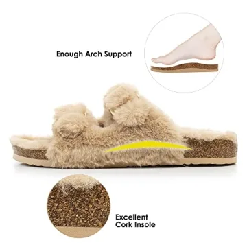 FITORY Women’s Cozy Faux Fur Cork Slide Sandals
