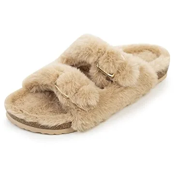 FITORY Women’s Cozy Faux Fur Cork Slide Sandals