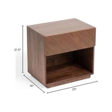Limari Home Anstruther Collection Modern Bedroom Veneer Finished 1 Drawer Nightstand, Walnut