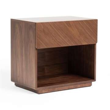 Limari Home Anstruther Collection Modern Bedroom Veneer Finished 1 Drawer Nightstand, Walnut