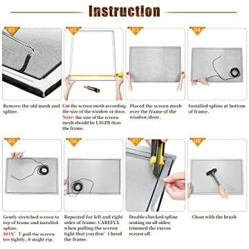 Senneny 48" x 106" Adjustable Window Screens, DIY Custom Fiberglass Screen Mesh, Window Screen Replacement for Windows Doors and Patio Screens, Premium Pet Screen (48" x 106", Grey)