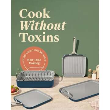 Caraway Square Cookware Set - Square Pans Set - Perfect for Griddling, Toasting, Searing, Roasting, ...