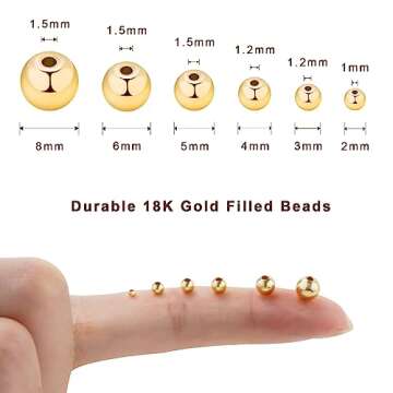 MAPOIEU 260pcs 18K Gold Filled Spacer Round Beads,Seamless Smooth Metal Round Beads,Gold Filled Soli...