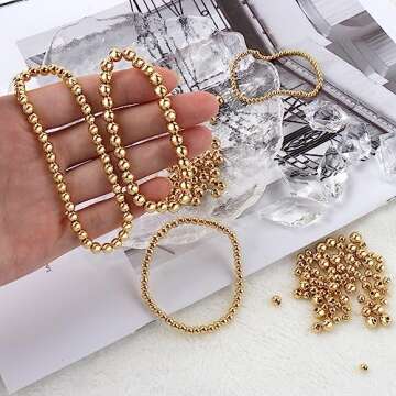 MAPOIEU 260pcs 18K Gold Filled Spacer Round Beads,Seamless Smooth Metal Round Beads,Gold Filled Solid Brass Beads for DIY Bracelet Necklace Earring Jewelry Making (3MM)