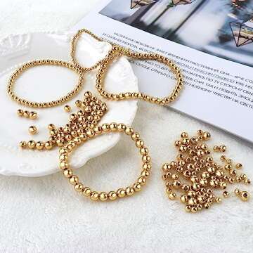 MAPOIEU 260pcs 18K Gold Filled Spacer Round Beads,Seamless Smooth Metal Round Beads,Gold Filled Solid Brass Beads for DIY Bracelet Necklace Earring Jewelry Making (3MM)