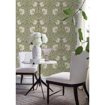 HAOKHOME Vintage Floral Wallpaper Peel and Stick Botanical Sage Green/Yellow Wall Murals Home Kitche...