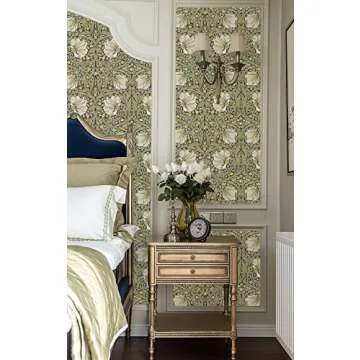 HAOKHOME Vintage Floral Wallpaper Peel and Stick Botanical Sage Green/Yellow Wall Murals Home Kitchen Bedroom Decor by William Morris 17.7in x 9.8ft