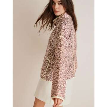 Duyang Women's Lightweight Floral Cropped Puffer Jacket, Cozy Winter Outwear