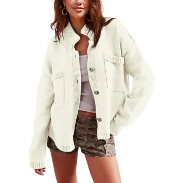 Antnation Sweater Cardigan for Women - Long Sleeve Casual Knit Top (Beige-L)