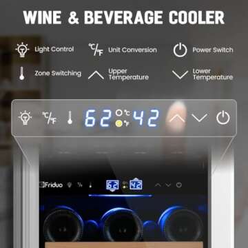 Friduo 15 inch Wine Beverage Refrigerator,13 Bottles 48 Cans Dual Zones Temperature Wine Fridge Undercounter or Freestanding, Beverage Fridge with Glass Door for Home Bar Office