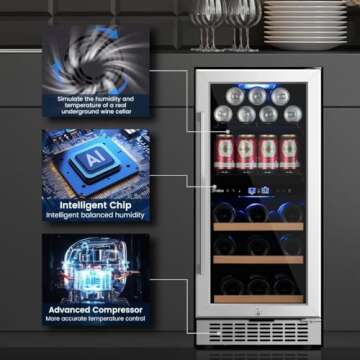 Friduo 15 inch Wine Beverage Refrigerator,13 Bottles 48 Cans Dual Zones Temperature Wine Fridge Undercounter or Freestanding, Beverage Fridge with Glass Door for Home Bar Office