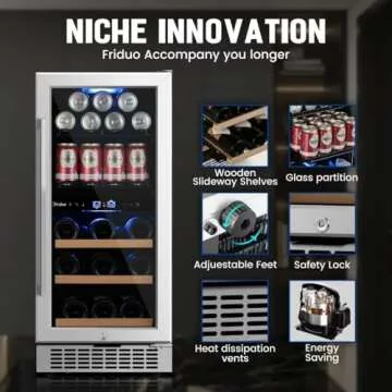 Friduo 15 inch Wine Beverage Refrigerator,13 Bottles 48 Cans Dual Zones Temperature Wine Fridge Undercounter or Freestanding, Beverage Fridge with Glass Door for Home Bar Office