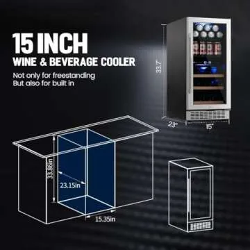Friduo 15 inch Wine Beverage Refrigerator,13 Bottles 48 Cans Dual Zones Temperature Wine Fridge Undercounter or Freestanding, Beverage Fridge with Glass Door for Home Bar Office