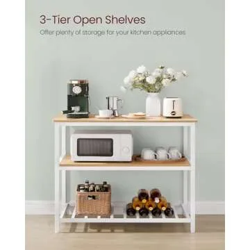 VASAGLE Kitchen Island with 3 Shelves, 39.4 Inches Width Kitchen Shelf with Large Worktop, Stable Steel Structure, Industrial, Easy to Assemble, Oak Color and White UKKI005W09