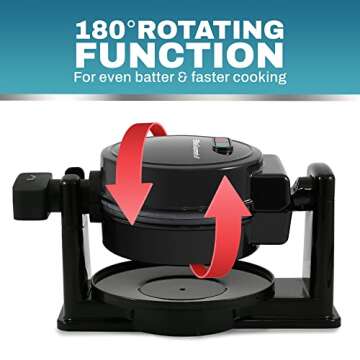 Elite Gourmet EWM460 Nonstick Rotating Flip Belgian Waffle Maker, 1.25-Inch Thick Waffles, Hash Browns, Keto, Snacks, Sandwich, Eggs, Easy to Clean, Black, 5 Inch