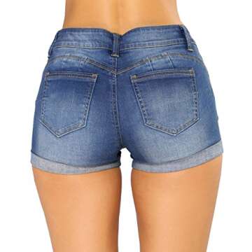 Govc Women Casual Summer Mid Waist Stretchy Denim Jean Shorts Junior Short Jeans Dark Blue