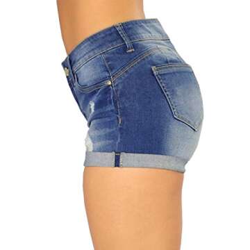 Govc Women Casual Summer Mid Waist Stretchy Denim Jean Shorts Junior Short Jeans Dark Blue