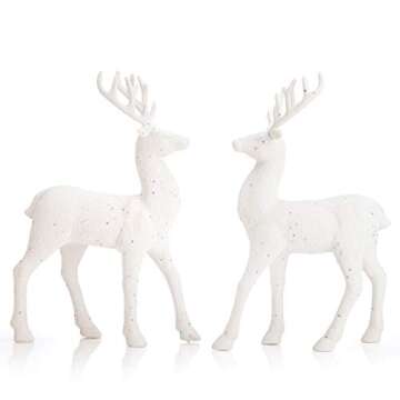 ARCCI Standing Reindeer Decorations Christmas Deer Figurines, 8.6" x 12" White Reindeer Figure for T...