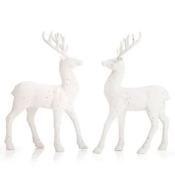 ARCCI Standing Reindeer Decorations Christmas Deer Figurines, 8.6" x 12" White Reindeer Figure for T...
