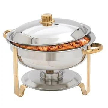 Winco Round Chafer 4 Quart Stainless Steel with Gold Accents