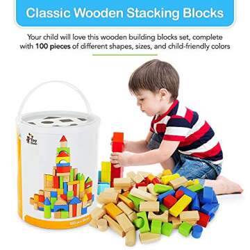 Wooden Building Blocks Set - 100 Premium Pieces for Kids