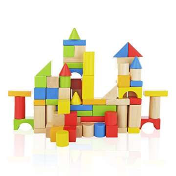 Wooden Building Blocks Set - 100 Premium Pieces for Kids