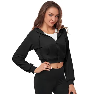 FKEEP Trendy Cropped Zip Up Hoodie for Women