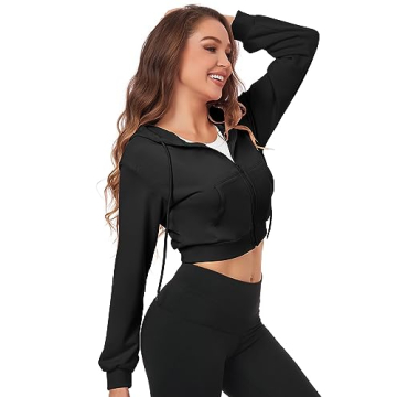FKEEP Trendy Cropped Zip Up Hoodie for Women