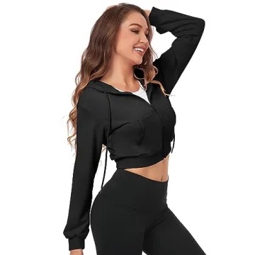 FKEEP Trendy Cropped Zip Up Hoodie for Women